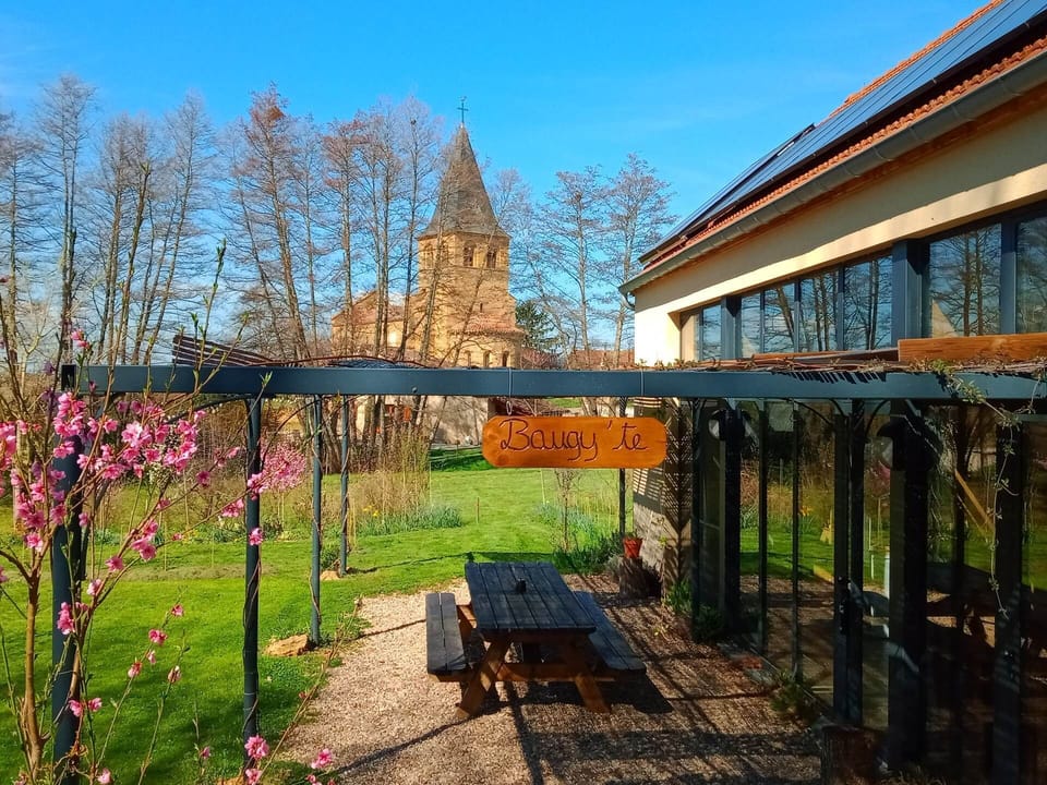 grande pergola ombragée de vignes et de clématites