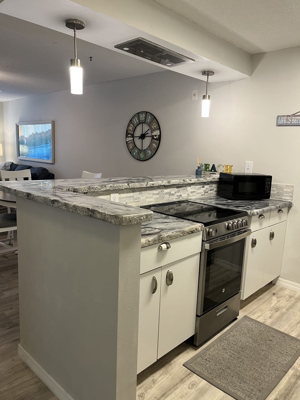 Fully stocked kitchen.