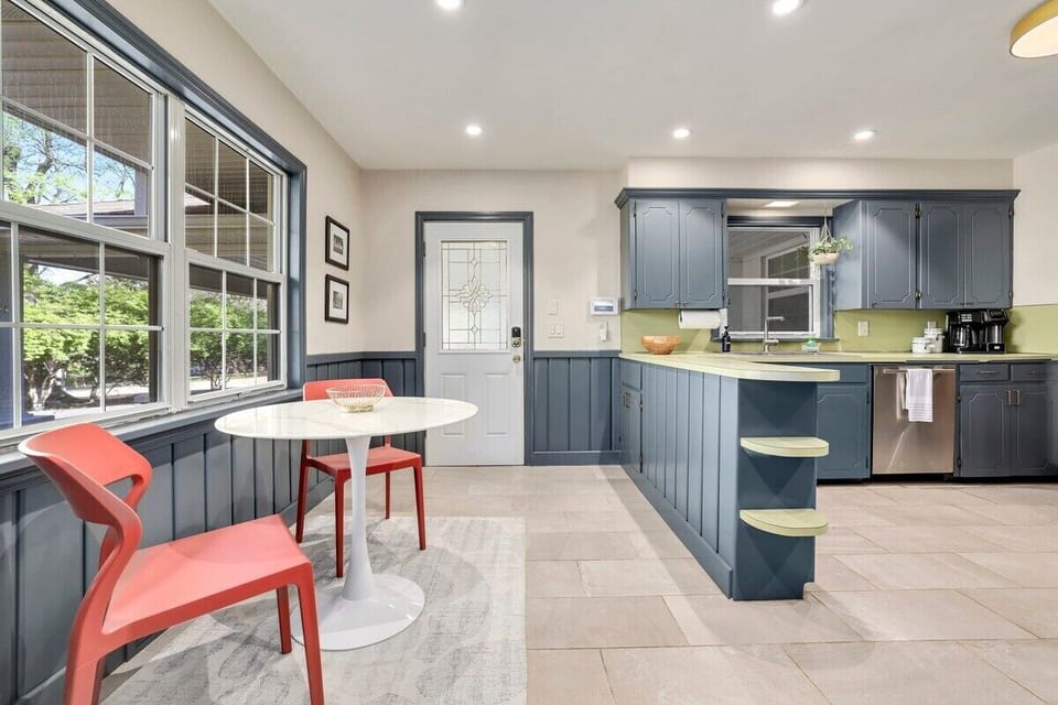 Upon arrival, you'll be greeted by our colorful, fully stocked kitchen.