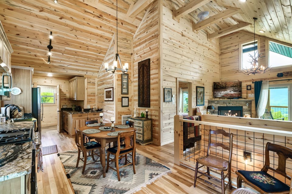 The beautiful open concept joins the dining room, living room, and kitchen.