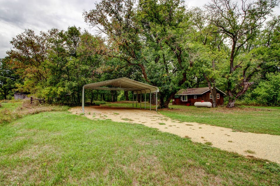 Full View of Cabin and Carport, Fall 2023