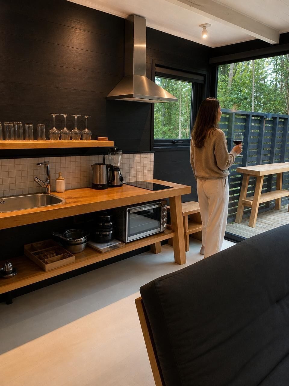 Cabaña con Hot Tub 1 | Private kitchen | Full-size fridge, microwave, oven, stovetop