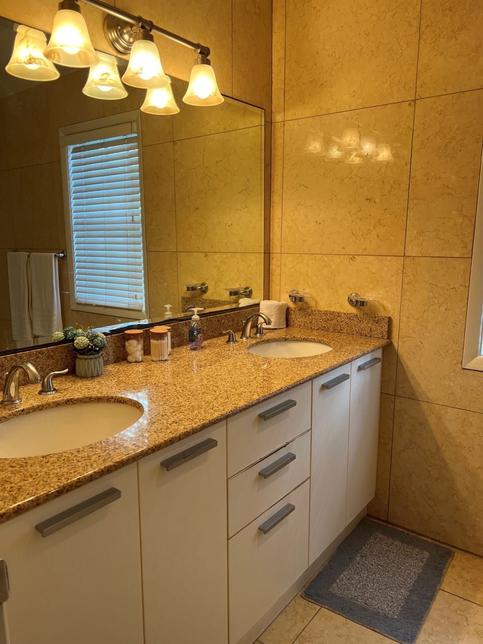 Master Bathroom with double vanity and walk in shower