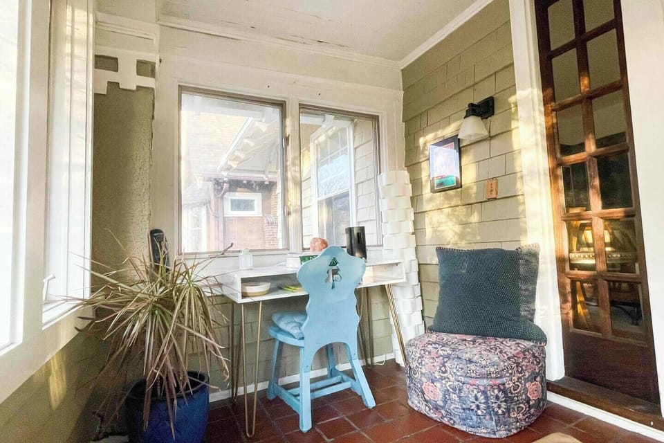 Desk area in sunny porch