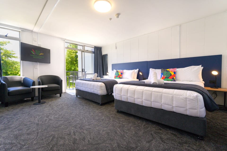 Twin Studio (2 Queen Beds) & Ensuite bathroom | Laptop workspace, free cribs/infant beds, free WiFi, bed sheets