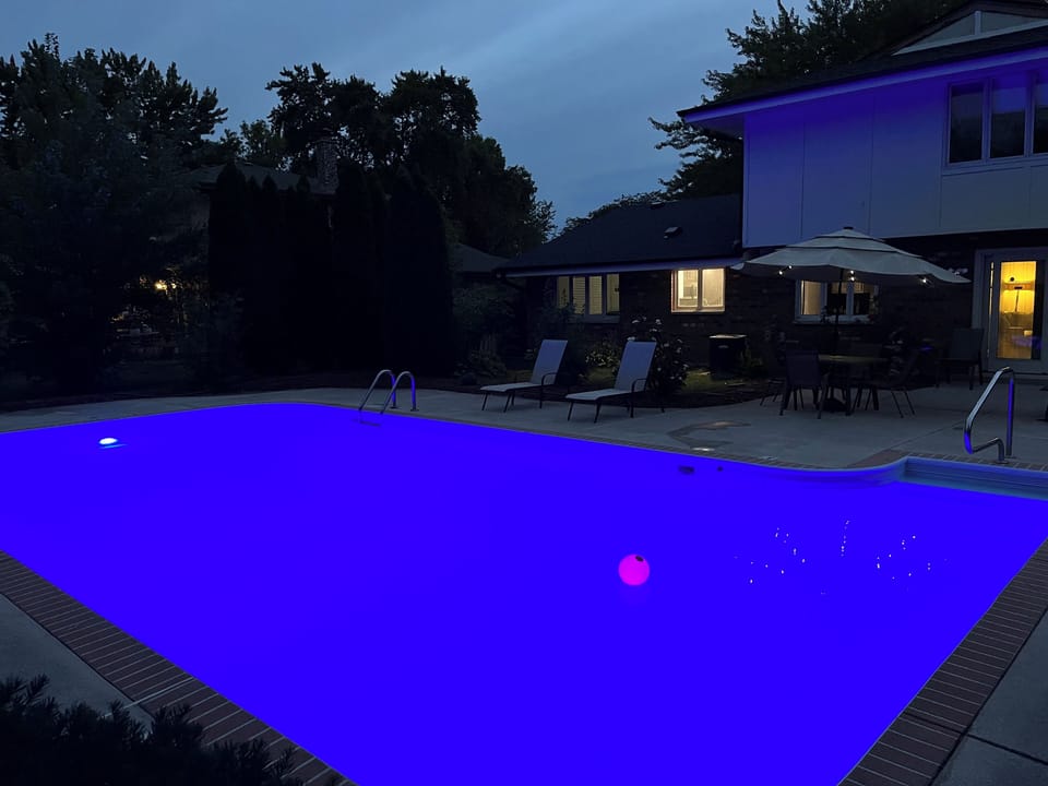 Our remote controlled changing color LED pool light is perfect for night swims!