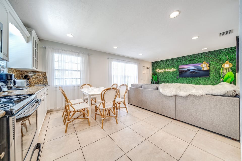 View of the dining area, kitchen and living area