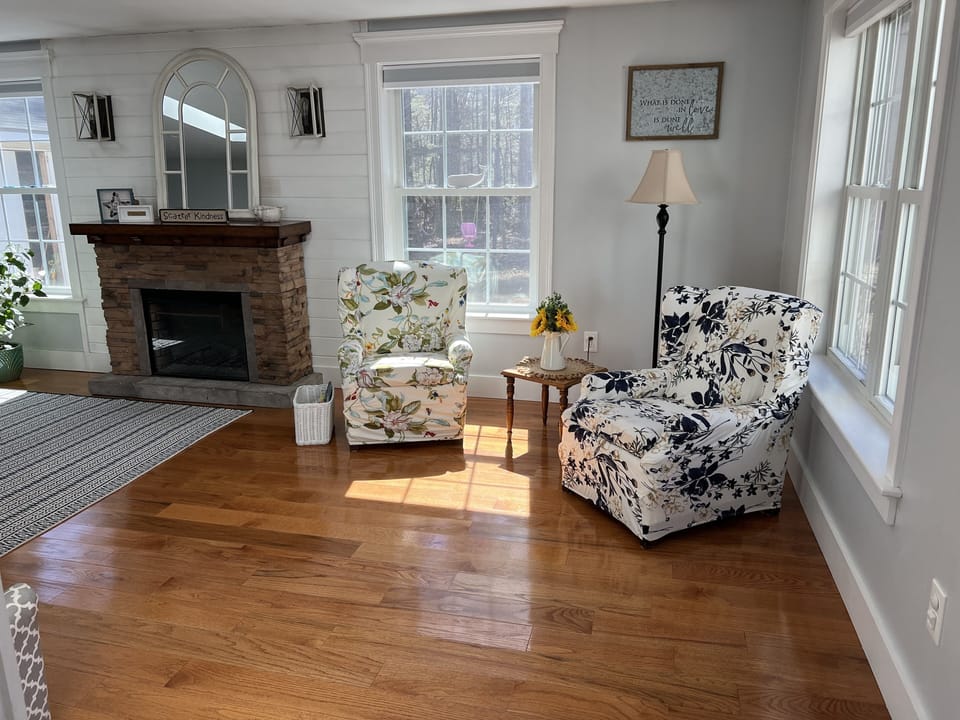 Our bright family room perfect for your morning coffee and watching the birds 