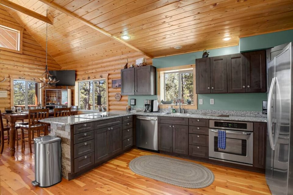 Modern fully stocked kitchen.