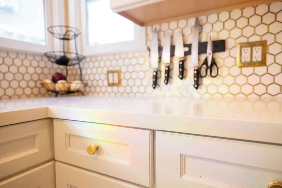 Refracting light setting the mood in the kitchen.