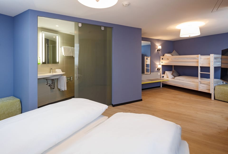 Design Quadruple Room, Mountain View | In-room safe, desk, iron/ironing board, free cribs/infant beds