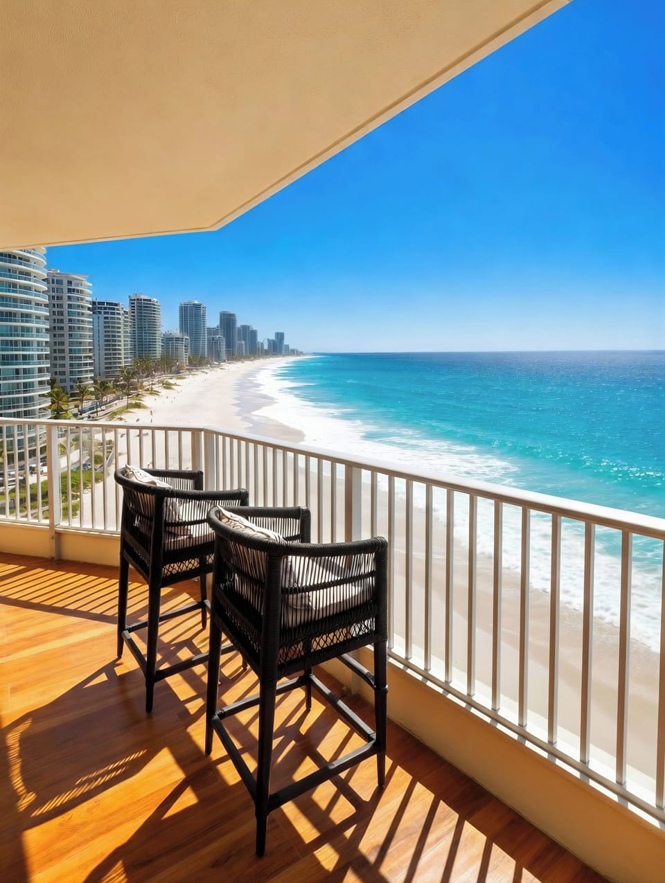Balcony seating with ocean views — perfect for coffee or a drink