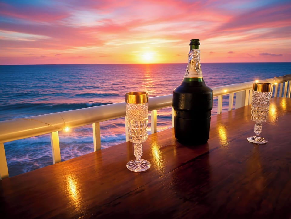 Sunset drinks on your private beachfront balcony overlooking ocean