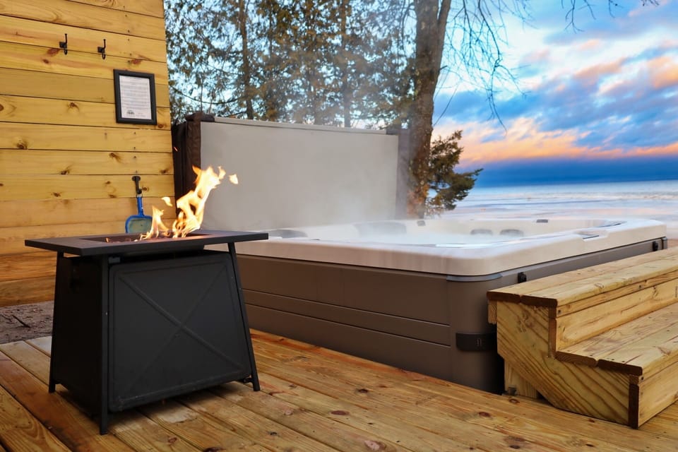 Enjoy incredible views from the new hot tub. Hot tub seats 6 people comfortably.