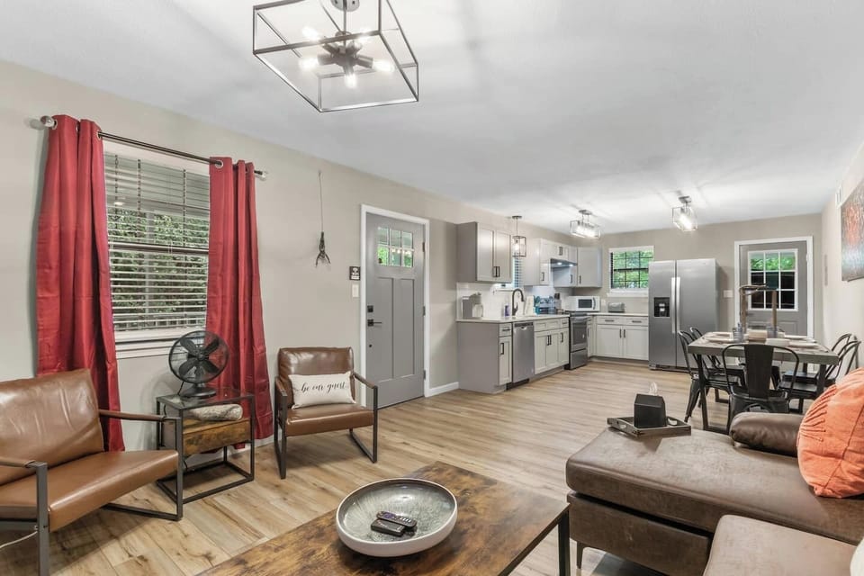 Open concept living areas with dining for 6 and all new kitchen