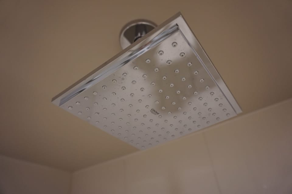 Shower, free toiletries, hair dryer, towels