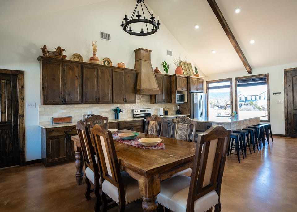 View of kitchen from dining area