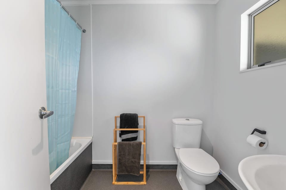 The downstairs bathroom has a shower over the bath and a toilet.