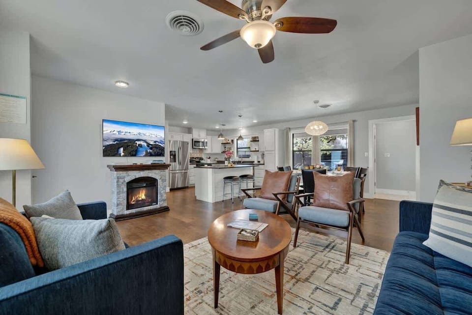 Gather around the fireplace with friends and family.