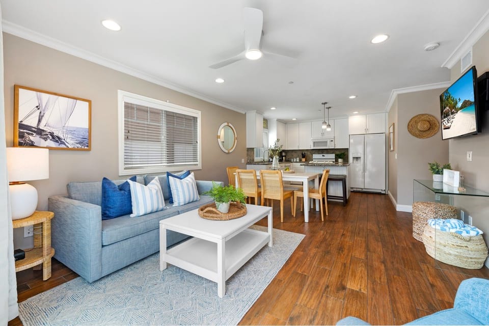 Living, dining and kitchen area