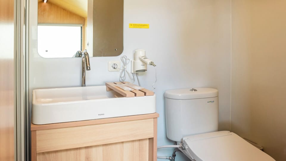 Shower, rainfall showerhead, hair dryer, bidet