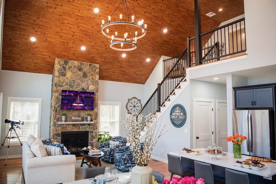 Wood ceilings + floors create an inviting atmosphere in our lake home.