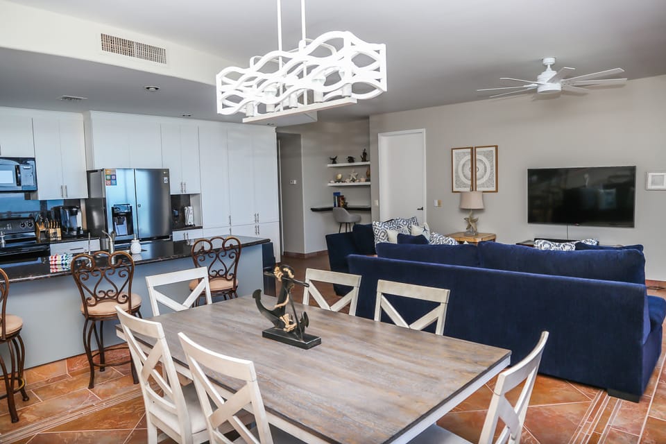 Open floor plan dining room living room kitchen