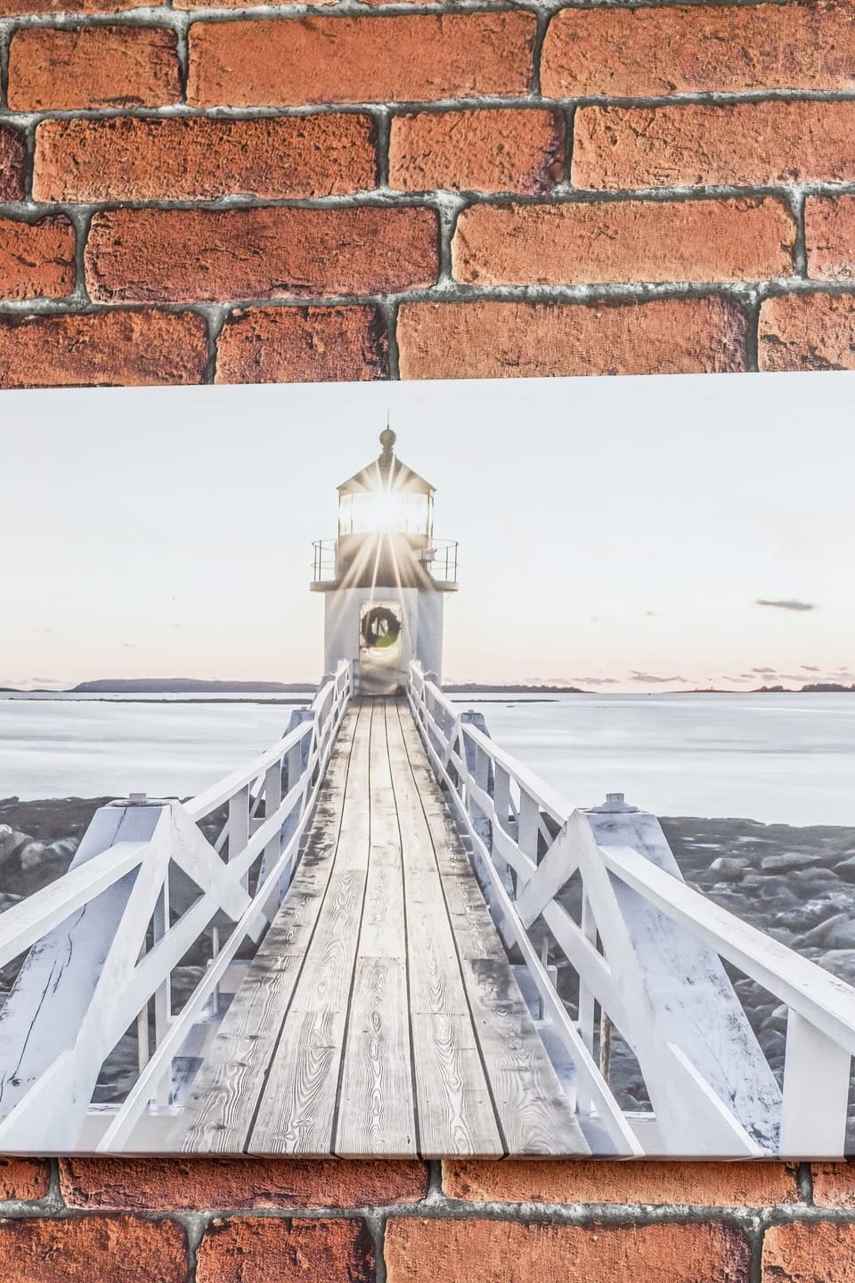 A painting on a brick wall showing an intriguing architectural detail.
