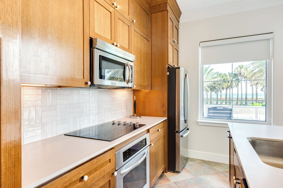 Fully equipped kitchen with stainless steel appliances