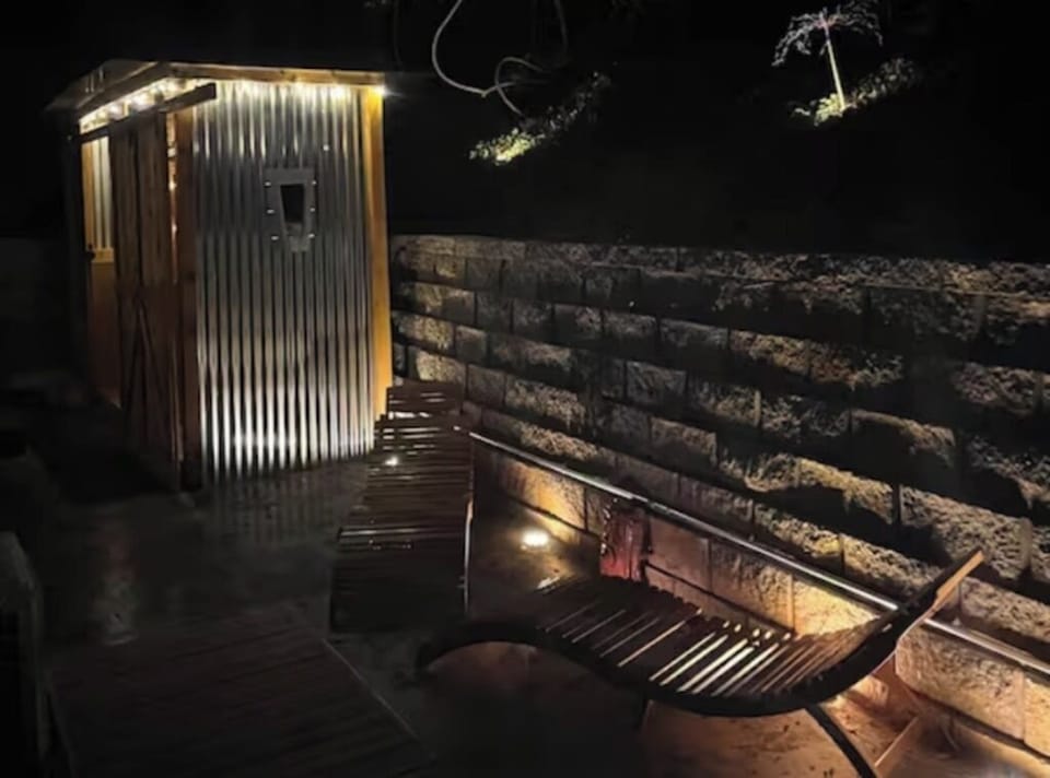 Spa area at night.
