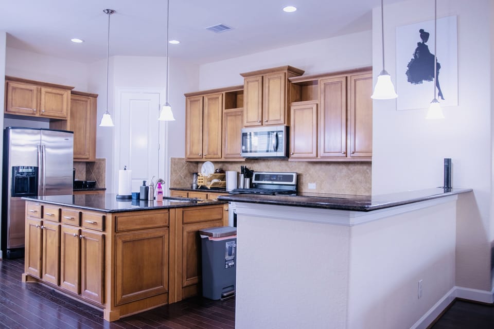 Open kitchen area on the second floor 