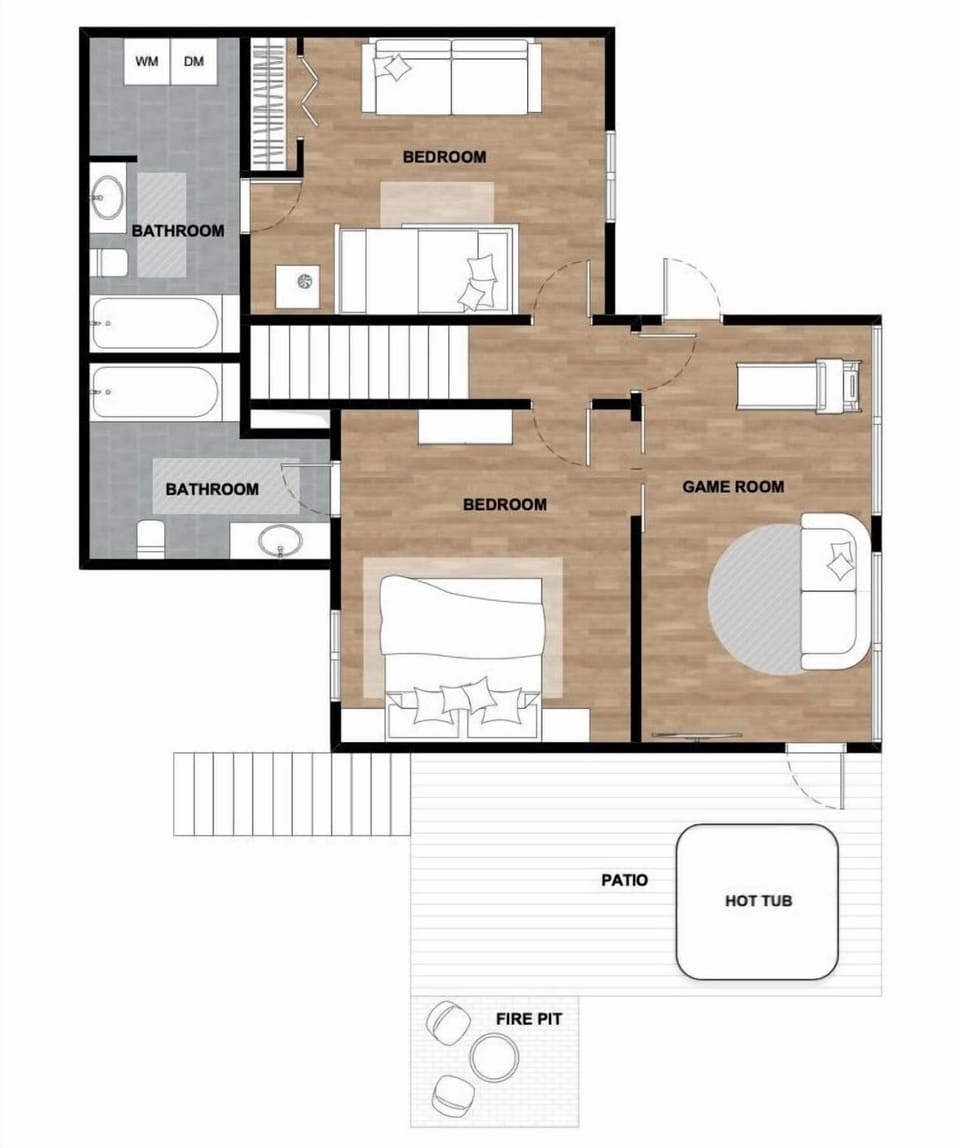 Bottom Floor:Two Bedrooms with Full Bathroom, Game Room, and hot tub on the screened deck