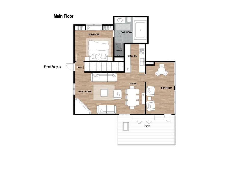 Main Floor:Living/Dining/Kitchen and Bedroom with Full Bathroom