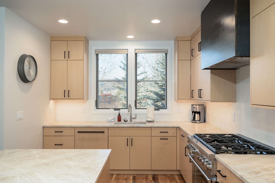 Fully equipped kitchen with stainless steel appliances