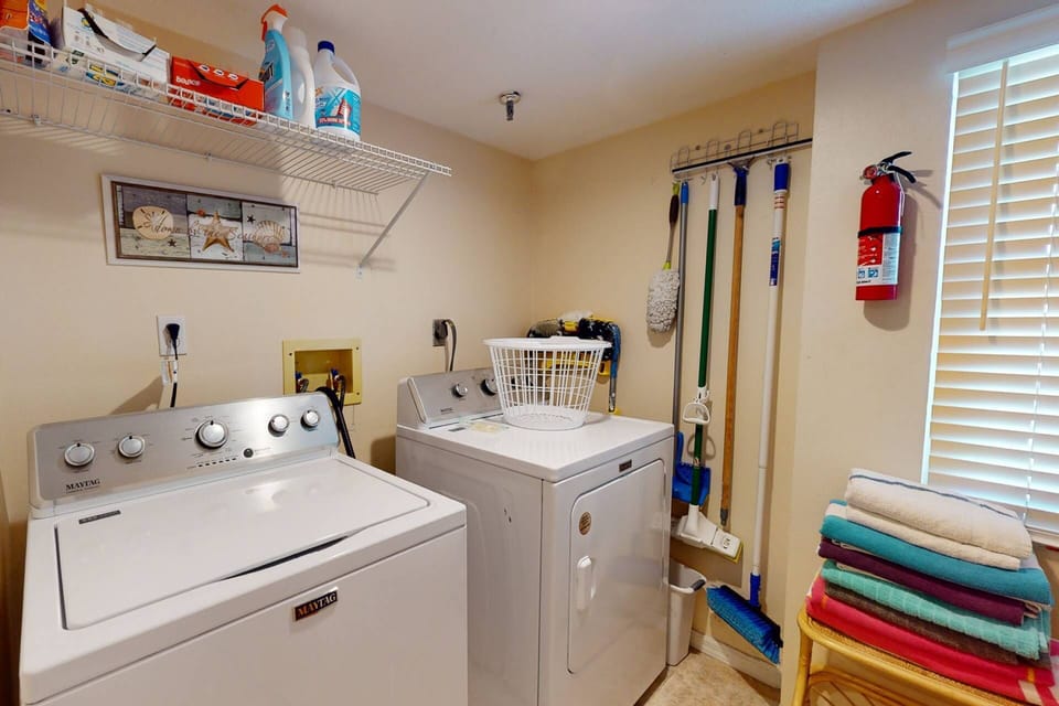 Washer and dryer in the unit, free parking, a complete linen set, beach and bath towels.