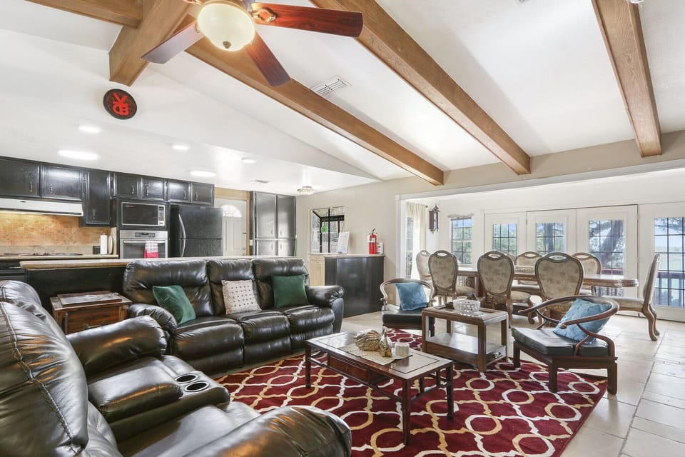 Open concept living space with views of the lake