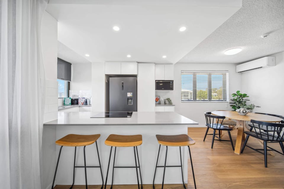 The kitchen is modern and well-equipped for any of your cooking needs.