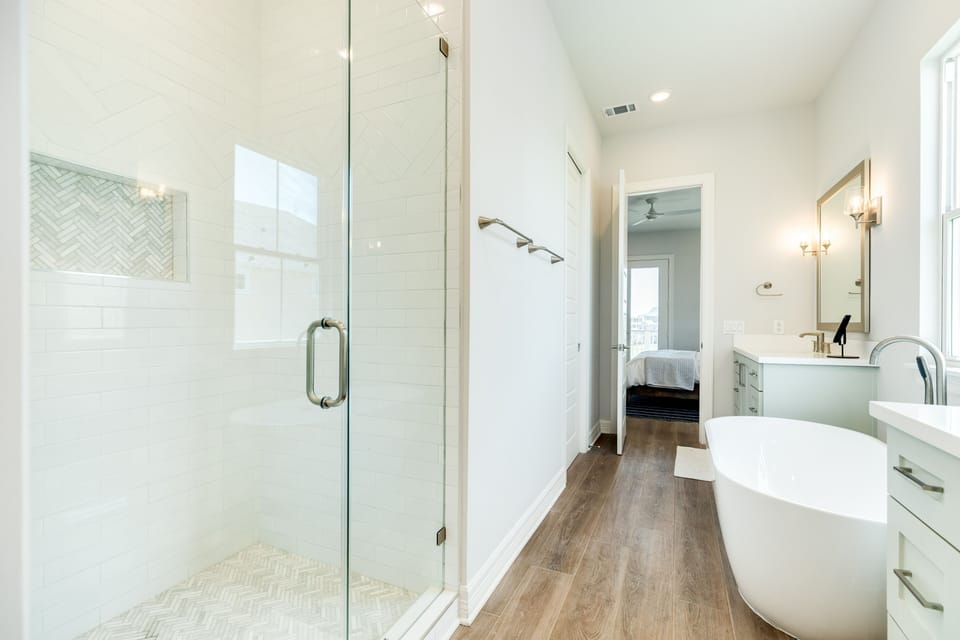 Large walk-in shower in the primary bathroom