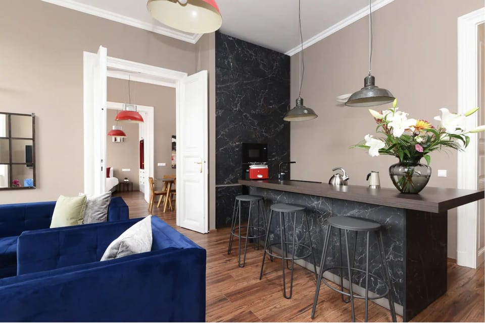 Luxury Apartment | Private kitchen | Espresso maker, coffee/tea maker, full-size fridge, microwave