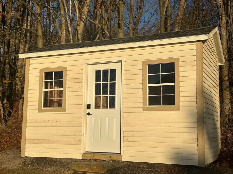 Shed with sports equipment and water toys