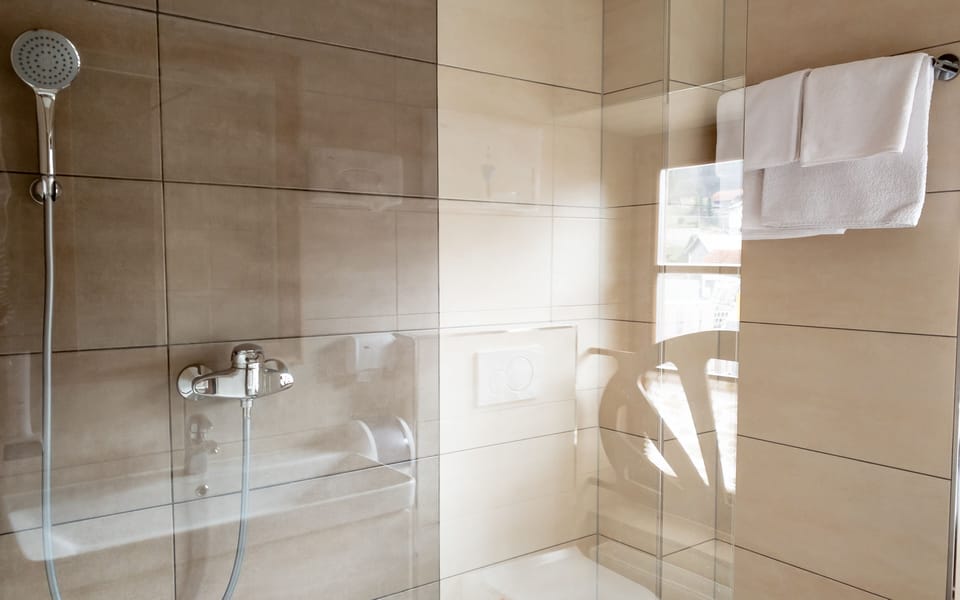 Standard Double or Twin Room, City View, Corner | Bathroom | Shower, hydromassage showerhead, hair dryer, towels