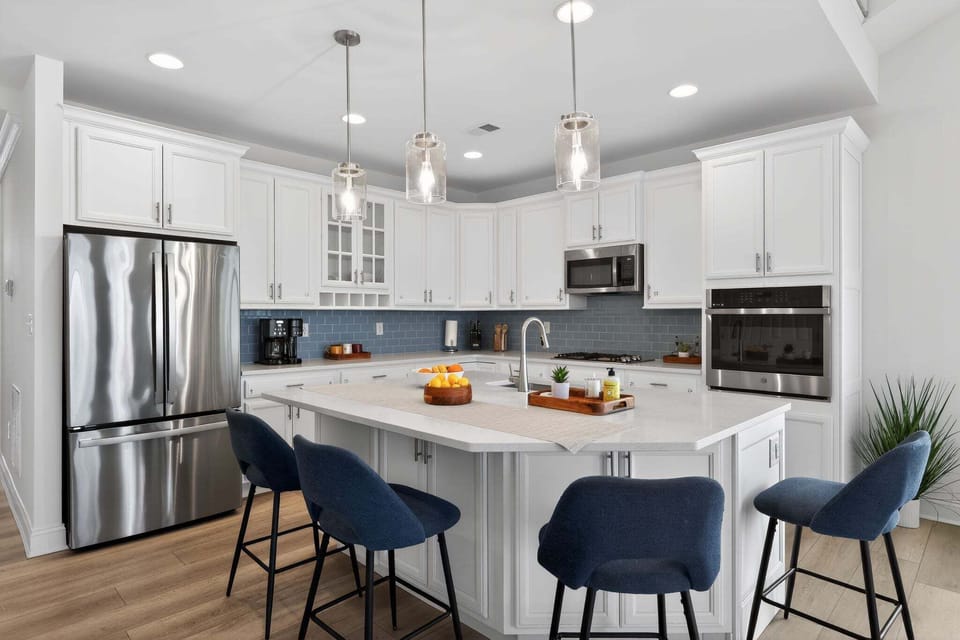 X-Large Kitchen Island with Quartz Countertops.  Great place to gather