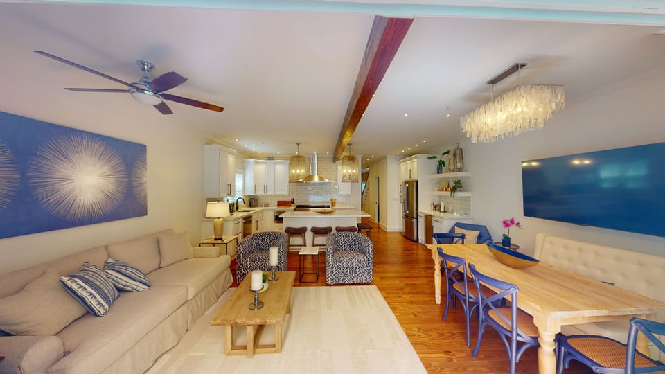 Open Living Room, Dining and Kitchen