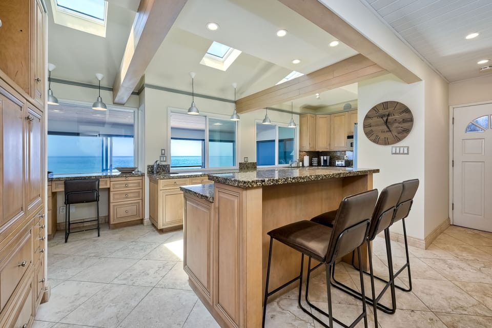 Kitchen island seating with an ocean view