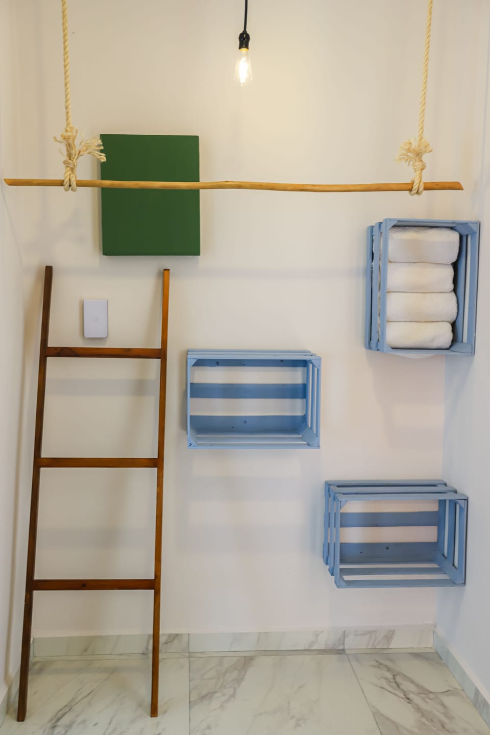 Shower, rainfall showerhead, designer toiletries, towels