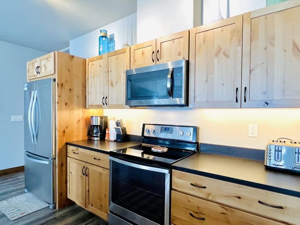 Kitchen with stainless steel appliances