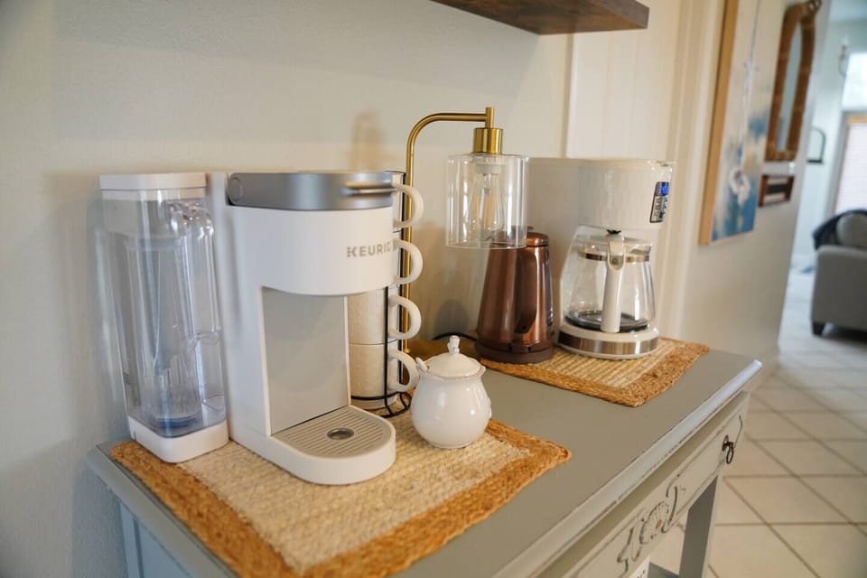 Coffee lovers welcome. Start your day right — fully stocked coffee bar with Keurig & drip for the perfect morning vibe!