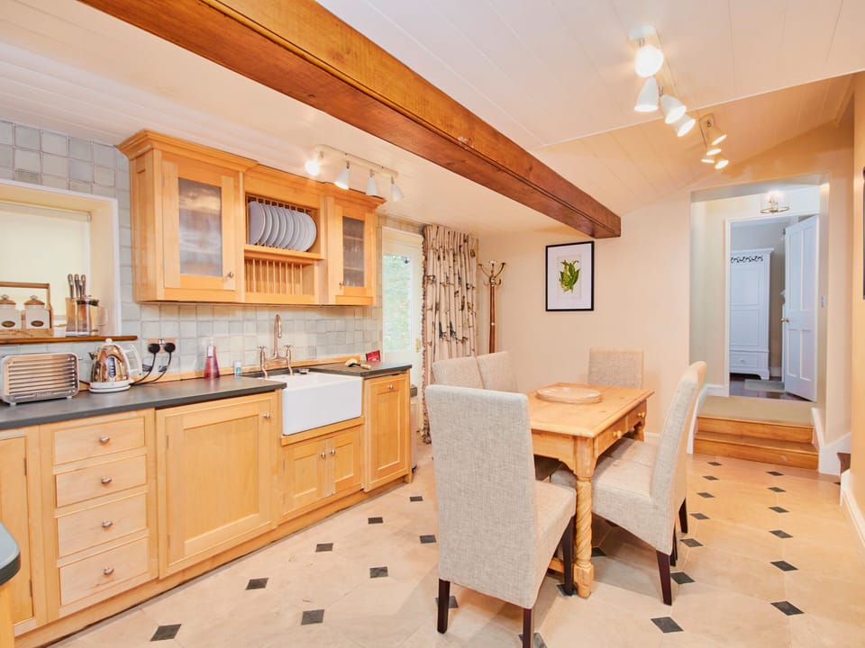 Fridge, electric kettle, toaster, cookware/dishes/utensils