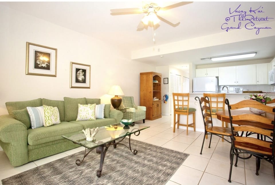 Open living room, dining room and kitchen