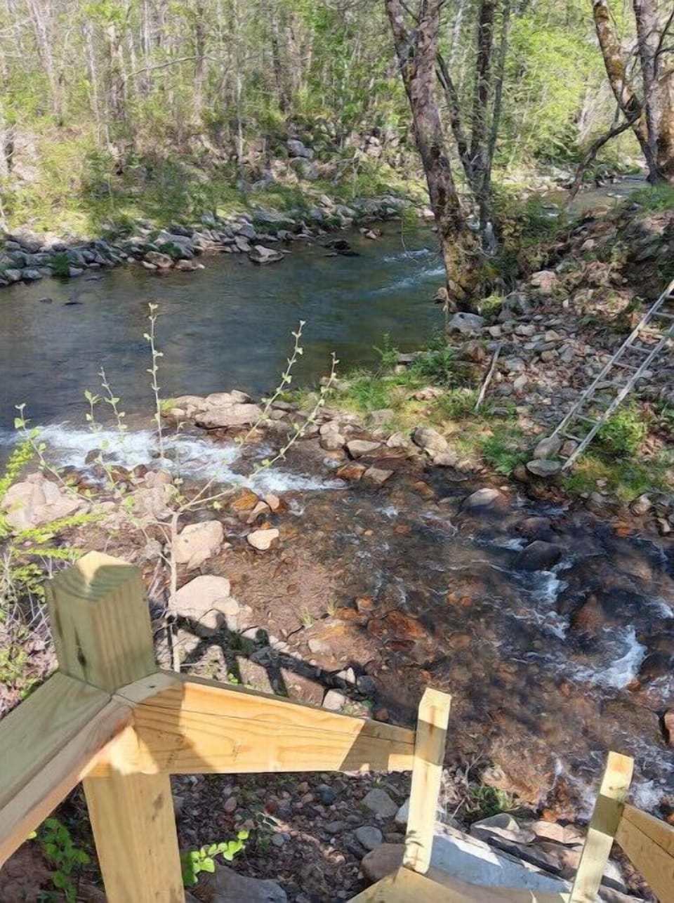 The intersection of Peeks Creek and the Cullasaja River. 